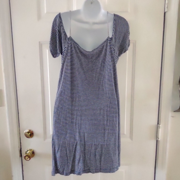 Bailey/44 Blue Gray Striped Could Shoulder Women's Dress. Size L - Picture 7 of 11